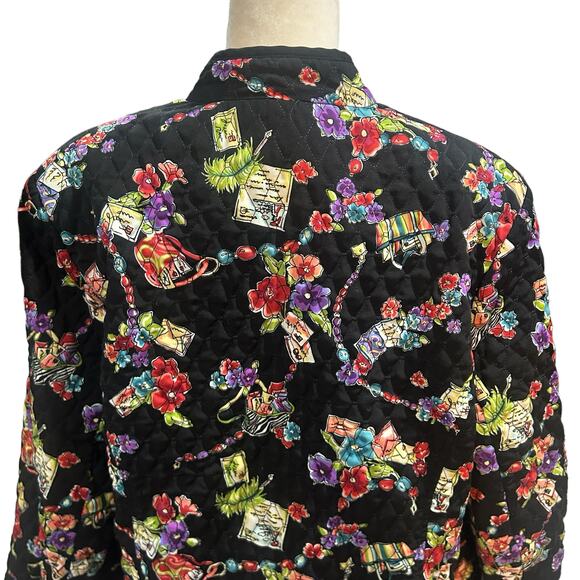 Requirements Quilted Jacket Womens Plus‎ Size 1X Black Floral Print Full Zip up - Picture 6 of 7